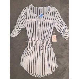 B&W Striped Quarter Zip Dress - Size M